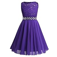 FEESHOW Kids Girls Sequin Lace Formal Wedding Pageant Party Prom Ball Gown Flower Girl Dress Crystal Belt