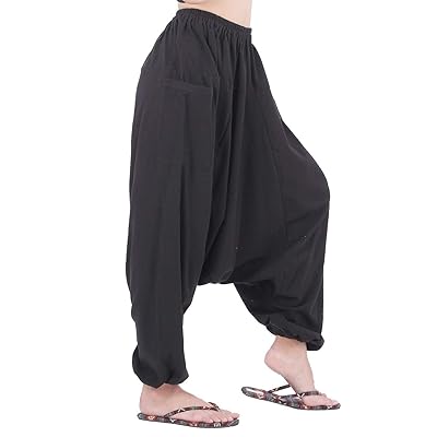 CandyHusky 100% Cotton Hippie Gypsy Boho Baggy Pants Harem Pants for Men Women  Yoga Pants Aladdin Pants One Size Fits Most Black