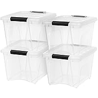 IRIS USA 19 Quart Stackable Plastic Storage Bins with Lids and Latching Buckles, 4 Pack - Clear, Containers with Lids and Latches, Durable Nestable Closet, Garage, Totes, Tubs Boxes Organizing