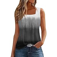 Tank Tops for Women 2024 Summer Square Neck Sleeveless Casual Shirts Trendy Print Loose Flowy Tunic Top