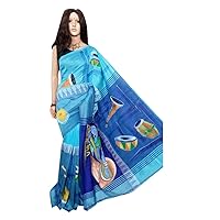 Pure Khadi Cotton Full Body Hand Painted Saree Madhubani Prints sari Blouse Beautiful Fast Color Summer Indian Bengal Women 520