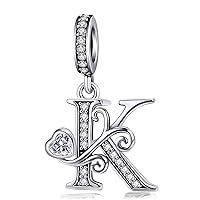 Silver Letter Charm Fit for Pandora Charms Bracelet Alphabet Initial Dangle Charms Beads Jewelry Gifts for Women Girls