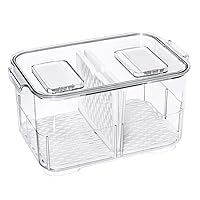 SANNO Fridge Food Storage Containers Produce Saver FreshWorks Produce Food Storage Container Bin Stackable Refrigerator Kitchen Organizer Keeper, with Removable Drain Tray to Keep Fresh