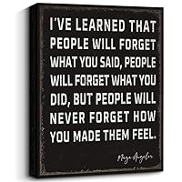 WOWGOOMO Retro Inspirational Canvas Wall Art Maya Angelou Quotes I've Learned That People Will Never Forget How You Made Them Feel Motivational Positive Painting Wall Decor for Home Office Framed Gift