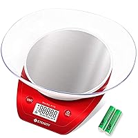 0.1g Food Kitchen Scale, Bowl, Digital Grams and Ounces for Weight Loss, Dieting, Baking, Cooking, and Meal Prep, 11lb/5kg, Stainless Steel Red
