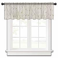 Tree Birds Valance Curtains for Kitchen/Living Room/Bathroom/Bedroom Window,Rod Pocket Small Topper Half Short Window Curtains Voile Sheer Scarf, Farmhouse Rustic Forest Abstract Watercolor 42