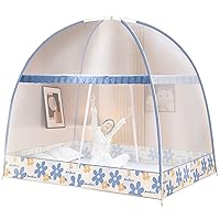 Mosquito Net Tent for Bed, Dual Door Pop-Up Bed Canopy with Net Bottom, Zipper Closure Open Quickly Fully Enclosed Anti-Mosquito Bed Cover Curtain for Indoor Outdoor Blue