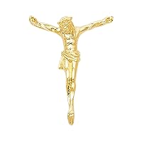 14K Yellow Gold Religious Jesus Christ Body Pendant - Crucifix Charm Polish Finish - Handmade Spiritual Symbol - Gold Stamped Fine Jewelry - Great Gift for Men & Women for Occasions, 34 x 26 mm, 1.9 gms