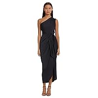 Donna Morgan Women's One Shoulder Faux Wrap Light Charmeuse Maxi with Tie Waist Occasion Event Party Guest of