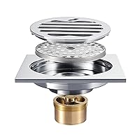 4 Inch Square Shower Drain, Silver Floor Drain Shower Brass Floor Drain with Removable Cover Grate Hair Catcher Strainer Anti Clogging and Odor,B