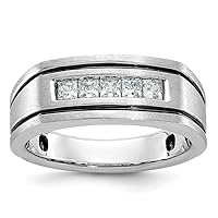 8.28mm 14k White Gold With Black Rhodium Mens Polished Satin and Grooved Square 5 stone 1/2 Carat Di Jewelry Gifts for Men