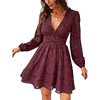 CUPSHE Women's Lace Mini Dress Long Sleeve Floral Print A Line Dress for Party Bodycon Dress