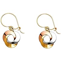 14K Tri Color Gold Love Circle Hanging Lever back Earrings - Avg. Weight : 1.6 grams