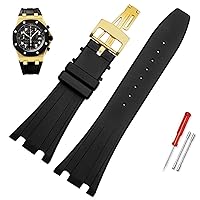 28mm Black Soft Silicone Rubber Watch Strap Bracelet Wristband for AP Royal Oak Watchband Belt 40mm 42mm (Color : A- Black Gold, Size : 28mm)