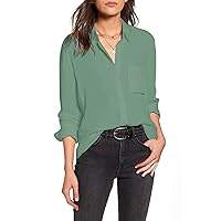 HOTOUCH Women Button Down Shirts with Pockets Long Sleeve Office Blouses Casual Business Tops Slim Fit Chiffon Shirts S-XXL