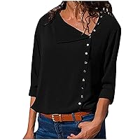 Button Side Blouses for Women Fall Fashion Long Sleeve Plain Tshirts Shirts Office Ladies Business Casual Tops Work Shirts