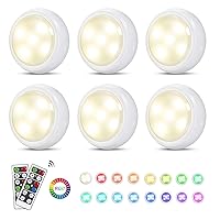 LED Puck Light with Remote Control, OMITIUM Under Cabinet Lights RGB 16 Colors Changing Stick on Lights - Battery Powered Lights Touch Control LED Closet Lights with Dimmer and Timer (6 Pack)