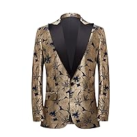 Men Luxury Floral Jacquard Blazer Shawl Collar Dress Suit Jacket One Button Party Dinner Wedding Costume