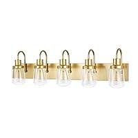 Yaohong Modern Bathroom Vanity Light 5-Lights Lamp in Painted Gold,Farmhouse Wall Light Fixture with Clear Glass Shades,Indoor Wall Lamp
