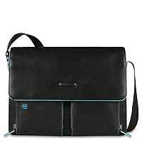Piquadro Flap Over Computer Messenger Bag with Ipad/ipadair Compartment, Black, One Size