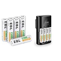 EBL Battery Charger with AA Batteries, AA Rechargeable Batteries 2500mAh 8 Counts and 4 Bay Battery Charger Batteries Pack.