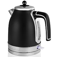 Electric Stainless Steel Hot Water Kettle 1.7 Liter Victoria Collection, 1500 Watt Power Tea Maker Boiler with Auto Shut-Off Boil Dry Protection Removable Filter and Water Gauge, Black KS777B