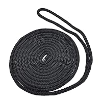 Black Double Braid Nylon Dockline Dock Line Mooring Boat Rope Anchoring Docking Rope for Yachts, Kayaks Cruise Ships Docked Ropes Tool