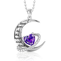 Distance Mother's Day Gifts, I Love You to The Moon and Back Necklace S925 Sterling Silver Birthstone Necklace Birthday Christmas Gifts for Mom/Grandma/Women/Girl