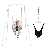 2 in 1 Baby Jumper with Toddler Swing, Baby Jumpers and Bouncers,Indoor Outdoor Toddler Swing Set, Cotton, White