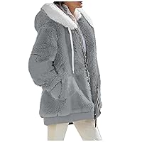 Sherpa Jacket for Women 2023 Fuzzy Fleece Teddy Coat with Pockets Open Front Hooded Cardigan Winter Warm Outwear