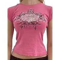 Y2K Crop Tops for Woman Short Sleeve Crew Neck Baby Tees Vintage Acanthus Print T-Shirt