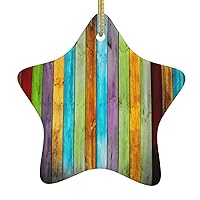 Mqgmzcolorful Wood Board Print Christmas Tree Star Shaped Ornaments, Personalized Ceramic Pendant Xmas Decorations