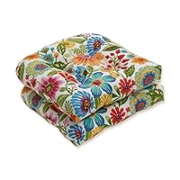 Pillow Perfect Bright Floral Indoor/Outdoor Chair Seat Cushion, Tufted, Weather, and Fade Resistant, 19
