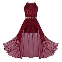FEESHOW Youth Big Girls Halter Chiffon Pleated Maxi Romper Dress Wedding Party Evening Dance Prom Long Gowns