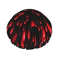 Explosion Burst Red And Black Shower Cap For Women, Elastic And Reusable,Double Waterproof Layers Bathing Hat