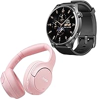 TOZO S5 Smartwatch (Answer/Make Calls) Sport Mode Fitness Watch, Black + HT2 Hybrid Active Noise Cancelling Over Ear Bluetooth Headphones Pink
