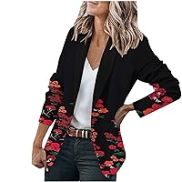 Boho Floral Blazer Jackets for Women Casual Long Sleeve Elegant Lightweight Work Office Jacket Open Front Cardigan