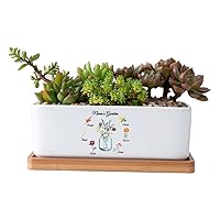 Personalized Birth Month Flower Plant Pot with Kids Names,Custom Grandma's Garden Ceramic Succulent Planter with Bamboo Tray Indoor Outdoor Home Decor Plants, for Mom Grandma,B1