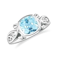 Natural Aquamarine Cushion Solitaire Ring for Women Girls in Sterling Silver / 14K Solid Gold/Platinum