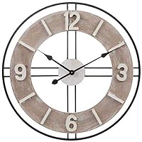 Large Farmhouse Wall Clock, 24 Inch Decorative Wood Wall Clock, Silent Non-Ticking Wall Clock for Home, Kitchen, Living Room, Battery Operated