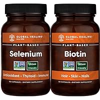 Global Healing Biotin 2500mcg & Selenium Kit - Helps Support Natural Hair & Nail Growth for Men & Women and Vegan Antioxidant Supplement for Thyroid Support & Immune System Health - 60 Capsules Each