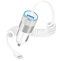 [Apple MFi Certified] iPhone Charger Fast Car Charging, BARMASO 66W USB-C PD&QC3.0 Power Rapid Car Charger + Built-in 6FT Lightning Coiled Cord Quick Car Charging for iPhone 14/13/12/11/XS/XR/X 8/iPad
