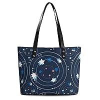 Womens Handbag Star Planet Galaxy Leather Tote Bag Top Handle Satchel Bags For Lady