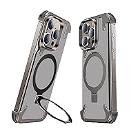 Losin Magnetic Stand for iPhone 15 Pro Max Metal Frameless Case [Compatible with MagSafe] [Drop Protection] Slim Thin Shockproof Bumper Case with Invisible Kickstand for Men Women, Natural Titanium