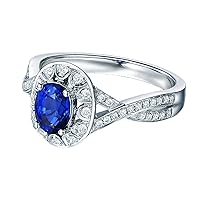 Gualiy Sapphire Wedding Bands for Women, Wedding Ring for Women White Gold Oval Shape Sapphire 1.18 carat Size H 1/2-V 1/2