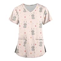Scrubs for Women Easter Day Uniformes De Enfermeras De Mujer Short Sleeved V Neck with Pockets L