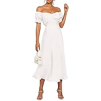 KIRUNDO Women's 2024 Summer Satin Midi Dress Off Shoulder Wrap Ruched Wedding Guest Party Cocktail Formal Prom Dresses