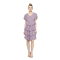S.L. Fashions Women's Short Sleeve Solid Pebble Tiered Chiffon Dress (Missy and Petite)