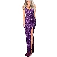 Women's Bohemian Swing V-Neck Glamorous Dress Casual Loose-Fitting Summer Beach Sleeveless Long Floor Maxi Flowy Print Purple