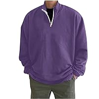 Men's Lightweight Fleece Sweatshirt Quarter Zip Pullover Tops Loose Fit Jumper Plain Fleece Sweatshirts Hoodie Shirt